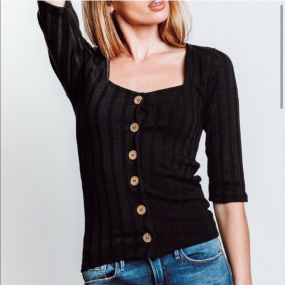 Free people Central Park black cardi ribbed top - Picture 5 of 8